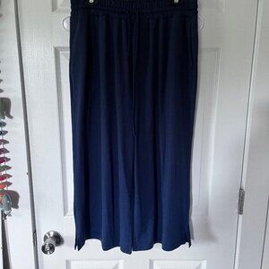 DIBAOLONG Women's Elastic Waist, Capri Pants with Pockets, Navy Blue, XL
